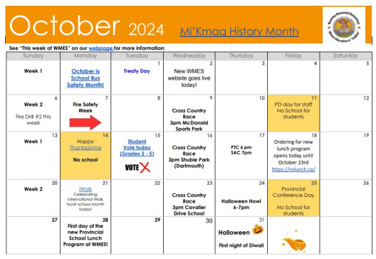 October calendar